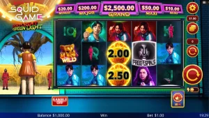 Tampilan visual slot Squid Game: Red Light, Green Light dengan elemen ikonik.
