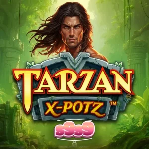 Tampilan visual slot Tarzan X-Potz dengan latar belakang hutan dan fitur jackpot