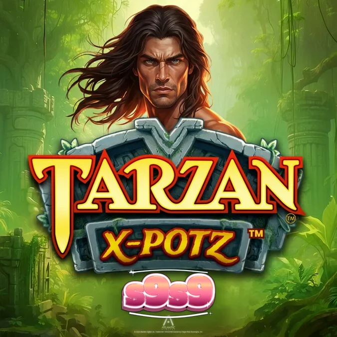 Tampilan visual slot Tarzan X-Potz dengan latar belakang hutan dan fitur jackpot
